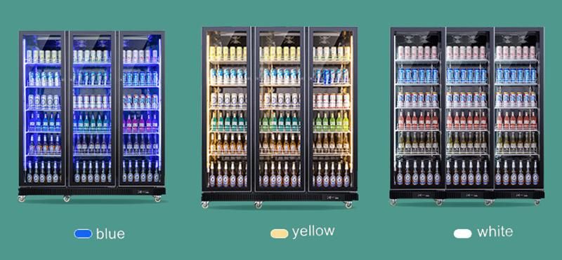 Luxury Commercial Four Doors Supermarket Upright Refrigeration Showcase for Soft Drinks Milks Juice Fruit