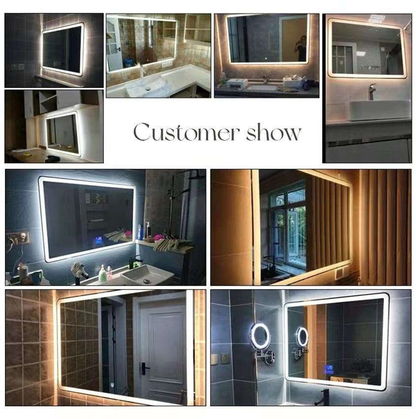 Wall Hanging Beauty Salon Furniture Silver Coating LED Bathroom Glass Mirror