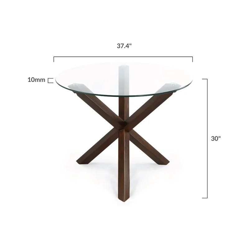 Wholesale Dining Room Furniture Table and Chairs Tempered Glass Top Round Shape Cheap Design Modern Round Glass Top Dining Table with Square Wooded Leg