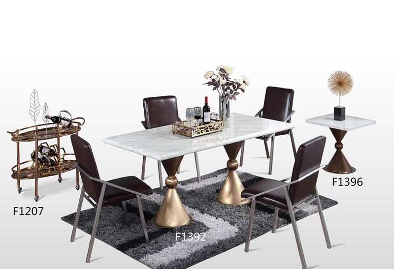 Unique Design Modern Home Dining Furniture Stainless Steel Table with Marble Glass Top