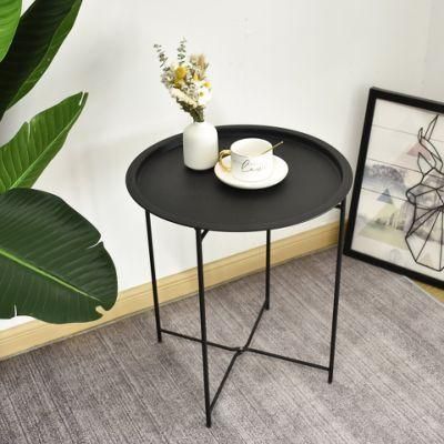 Minimalism Style Black Metal Foldable Round Tray Table