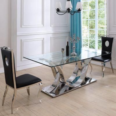 Foshan Dining Room Furniture Glass Top Dining Table with 6chairs
