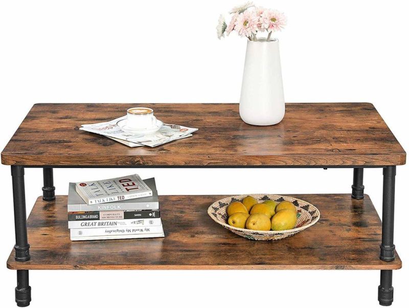 Modern Industrial Coffee Table Sofa with Storage Shelf