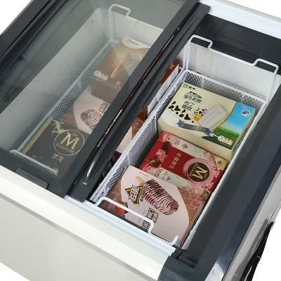 298L Curved Sliding Glass Door Chest Showcase Freezing Cabinet Ice Cream Display Freezer for Supermarket