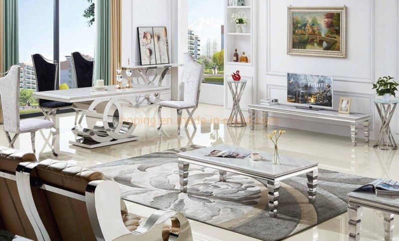 Living Room Furniture Luxury Modern Wedding Stainless Steel Dining Table and Chair Sets