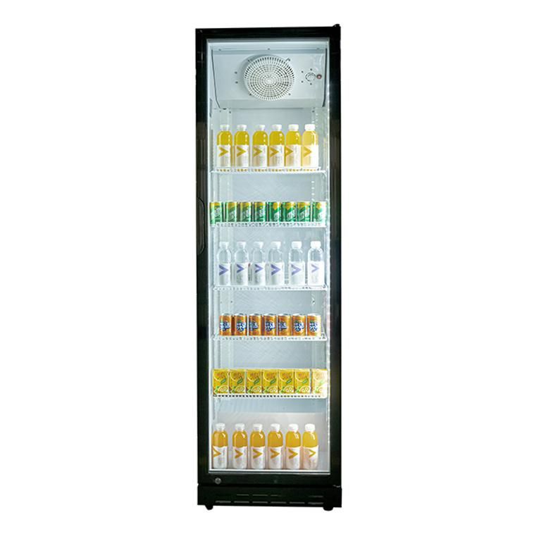 388 Liters Energy Efficiency Cooler Glass Single Door Upright Showcase with Top Compressor System with Embraco Compressor