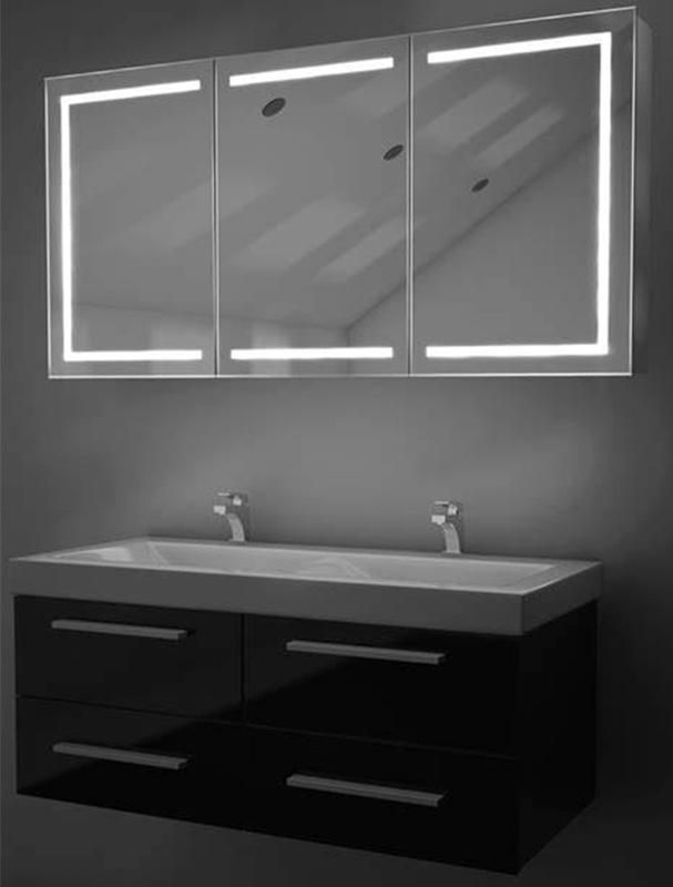 Double Triple Door 9 Glass Shelves LED Medicine Lighted Mirror Cabinet with Touch Sensor