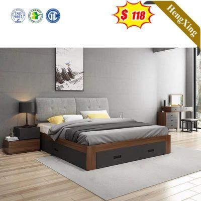 Nordic Simple Design Fabric Grey Color Bedroom Furniture Wooden King Single Size Beds with Storage Drawers