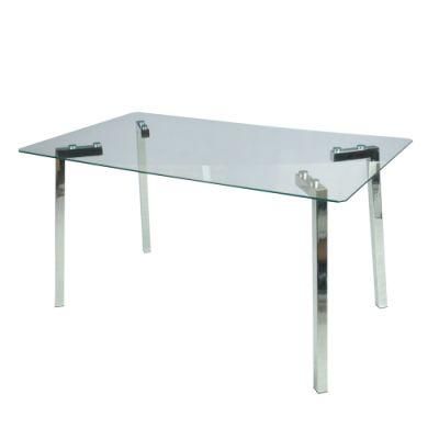 Restaurant Furniture Modern Design Thick Tempered Glass Top Chrome Legs Dining Table