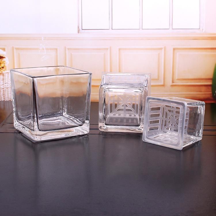 Square Colored Printing Glass Candle Jar Glass Candle Holder Wholesale