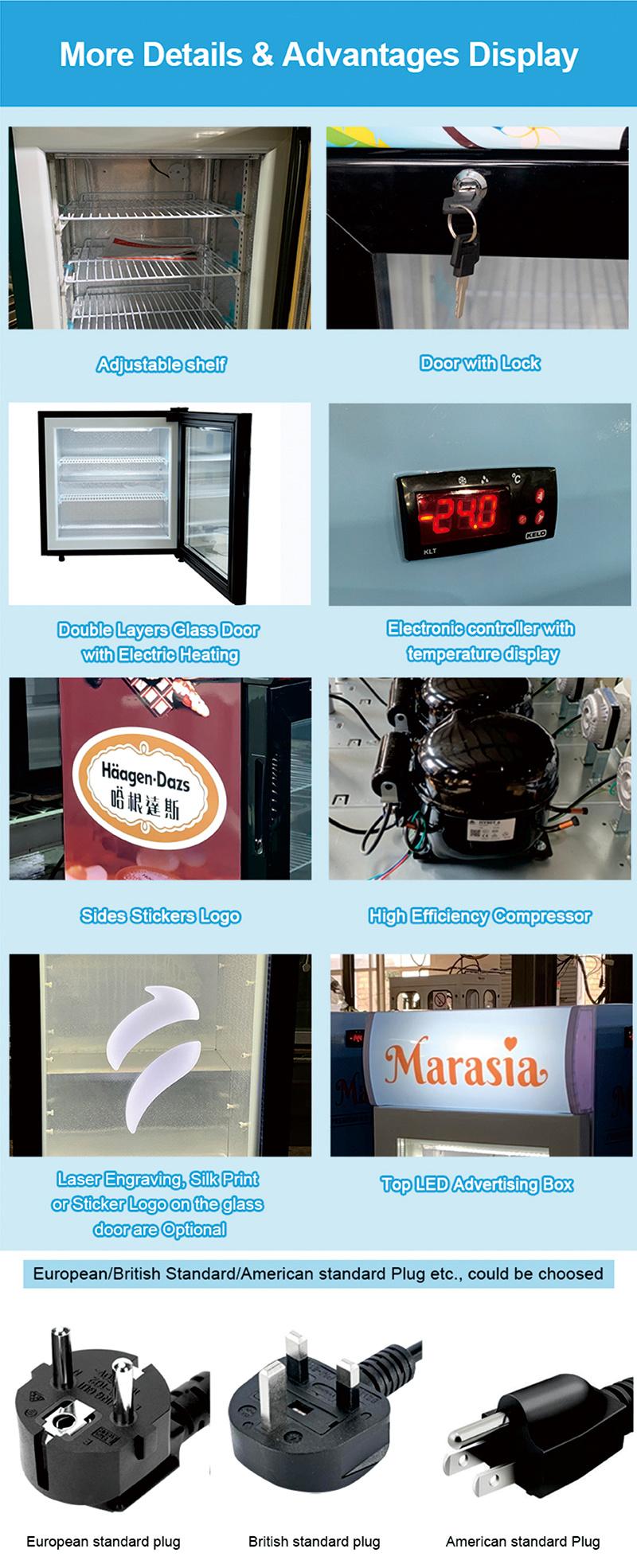 50L Glass Door Ice Cream Showcase Upright Display Freezer (SD-50L)