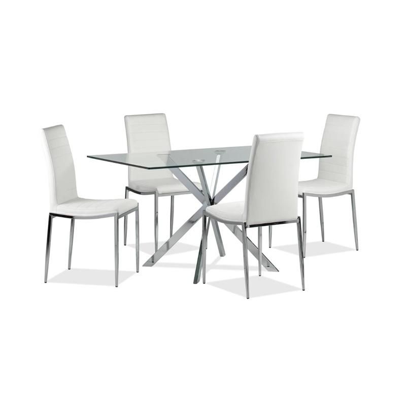 Dining Room Furniture Mesas Square Tempered Glass Chrome Legs Dining Table