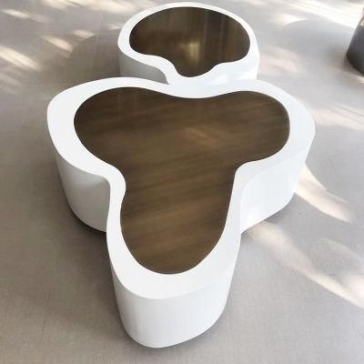 Modern Furniture Living Room White Painted Stainless Steel Coffee Table Centre Table Glass Top Coffee Tables Furnitures for Villa