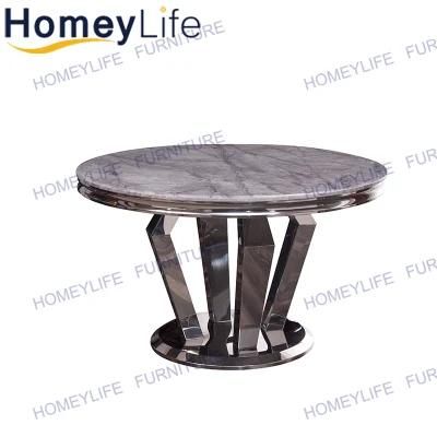 European Style Dining Table with Marble Top and Stainless Steel Base