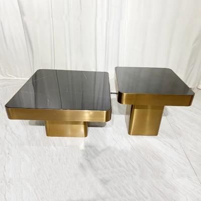 Living Room Modern Side Coffee Table Sets Glass/Marble Top Gold Base Corner Table Furnitures for Villa Hotel