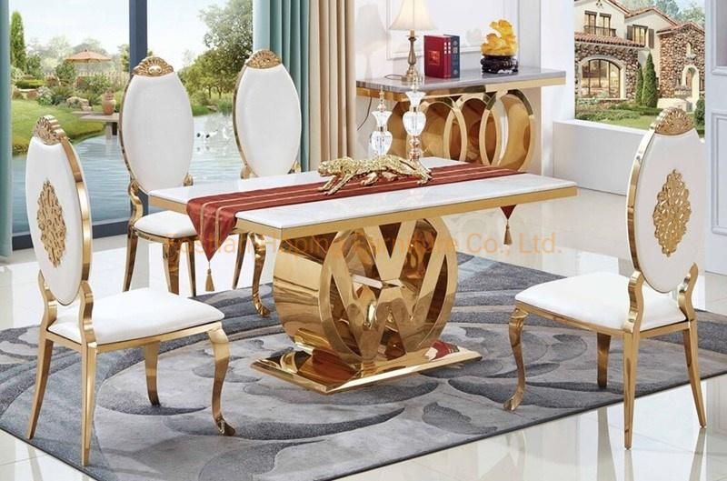 Home Furniture Gold Finish Faux Marble Top Banquet Round Dining Table