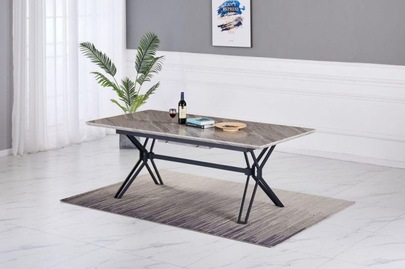 Modern Home Restaurant Dining Room Furniture High Quality Extendable MDF Table Top Dining Table with Steel Tube Leg