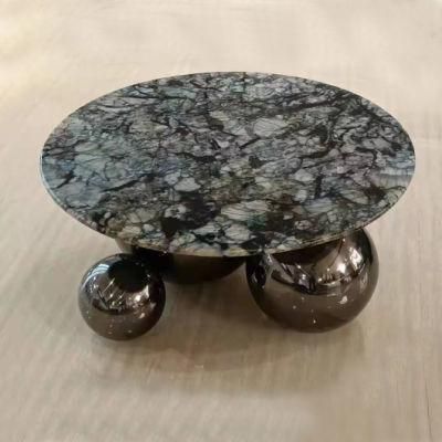 Wholesale Modern Bright Black Titanium Sealing Oil + Sapphire Blue Natural Stone Surface Coffee Table