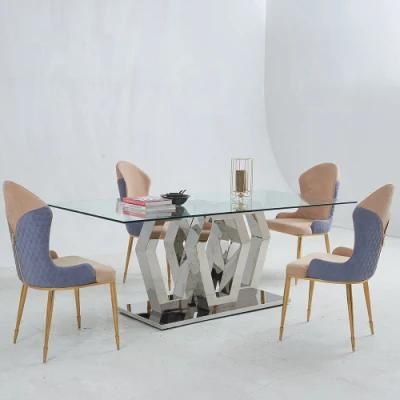 Home Furniture Modern Stainless Steel Glass Dining Table Set