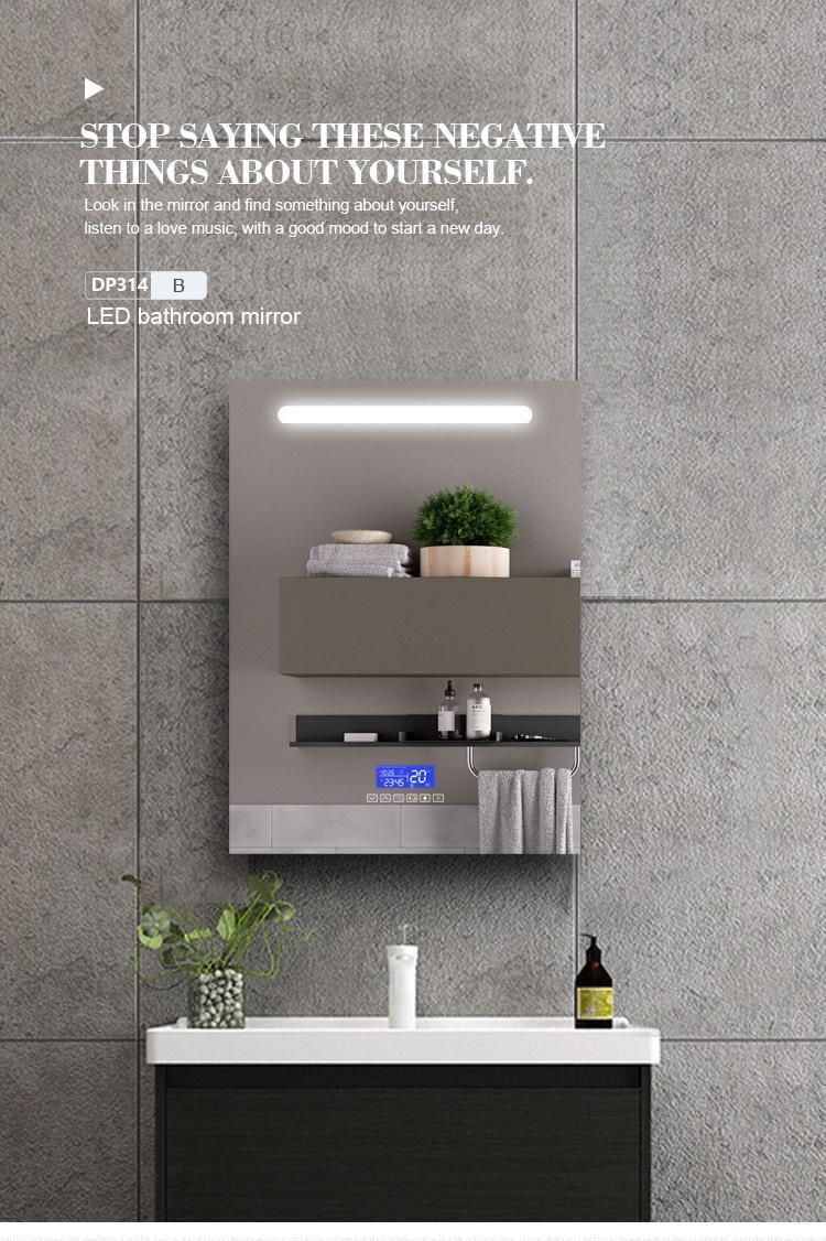 Bathroom Intelligent Anti-Fog Wall Mount Mirrors with Speaker and Display Screen