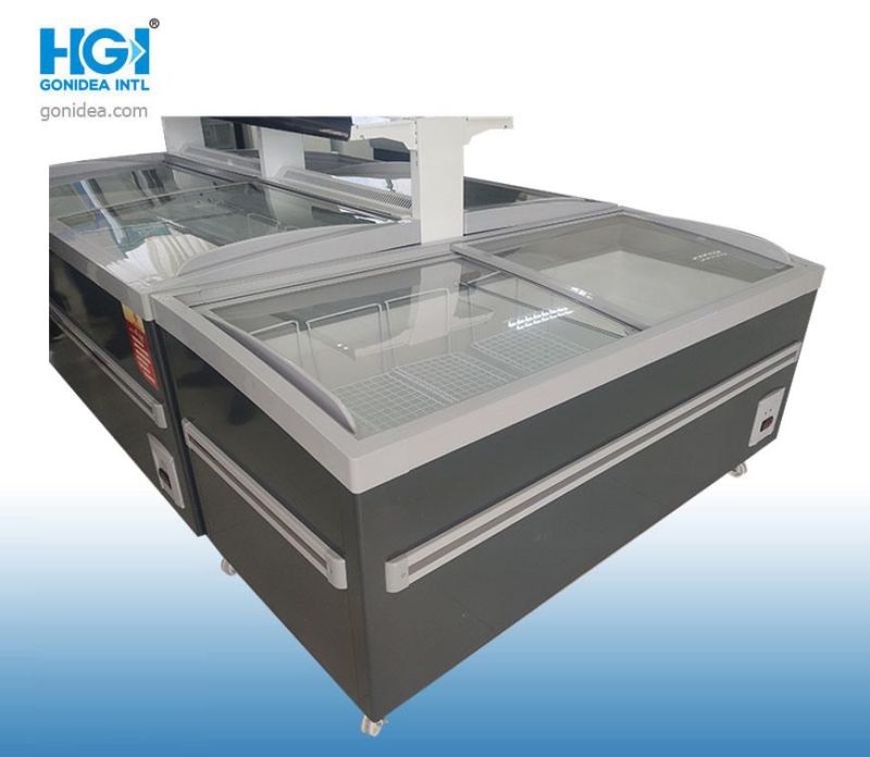 Commercial Glass Door Chest Island Freezer Supermarket Showcase 588L Model: Hgsd-588y