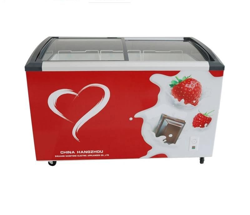Froze Food Display Freezer Curved Glass Door Ice Cream Cake Showcase with Digital Controller