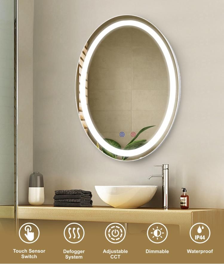 Home Furniture Oval Wall Bathroom LED Anti-Fog Decorated Framed Mirror with Light