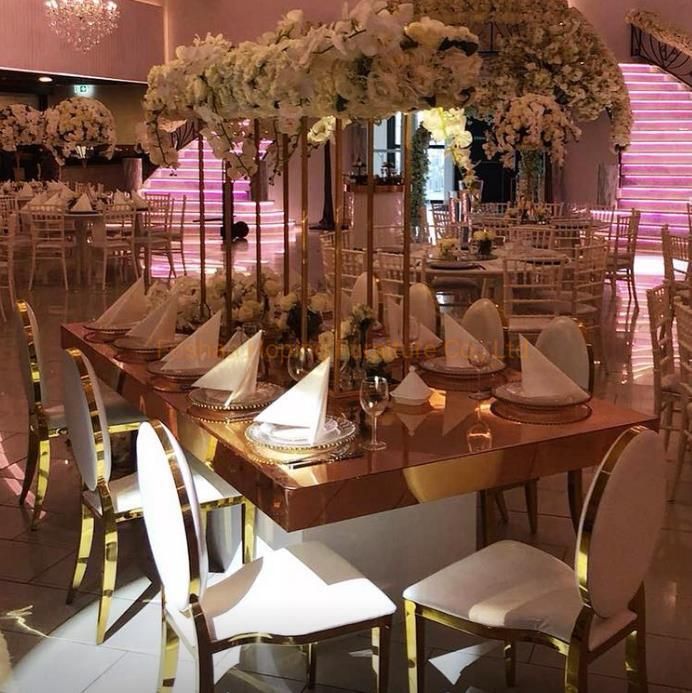 Marble Dining Table with Polished Gold Frame and Legs Restaurant Wedding Furniture