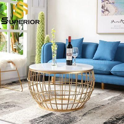 Modern New Marble Gold Metal Wire Coffee Table Round