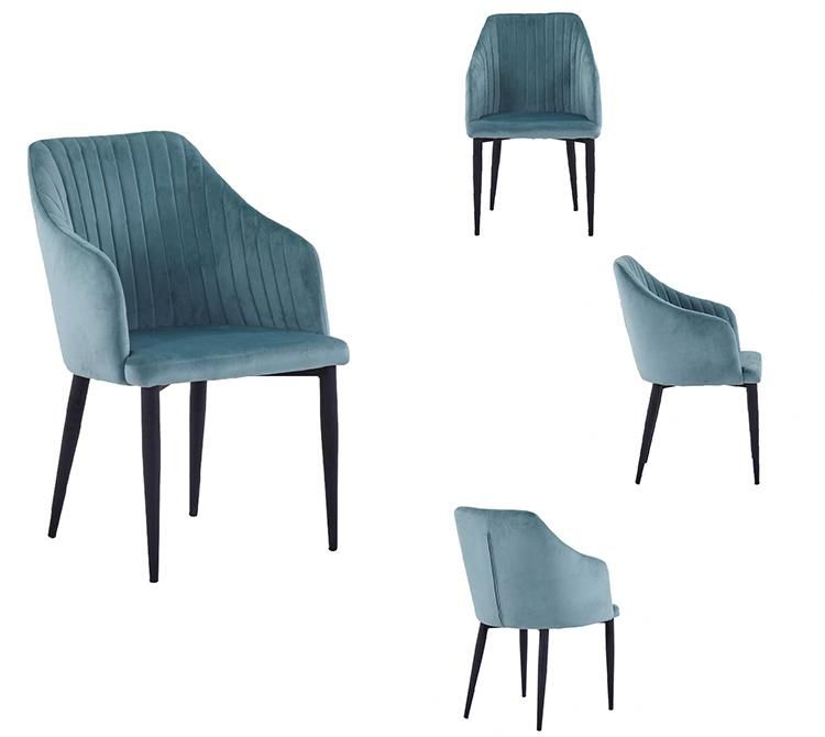 Ergonomic Coffee Hotel Armchair Soft Seat Fabric Velvet Dining Chair with Metal Legs for Club