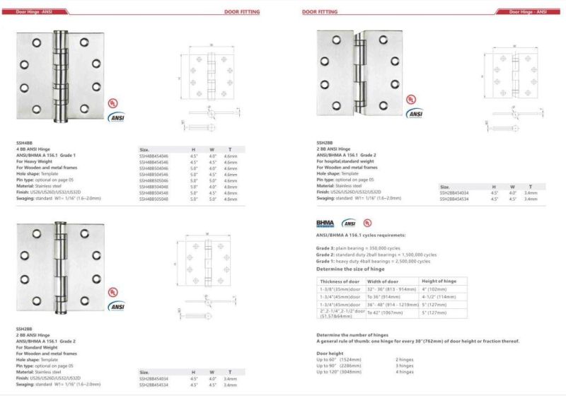 SUS304 Stainless Steel Door Hinge for Wooden/Glass Door