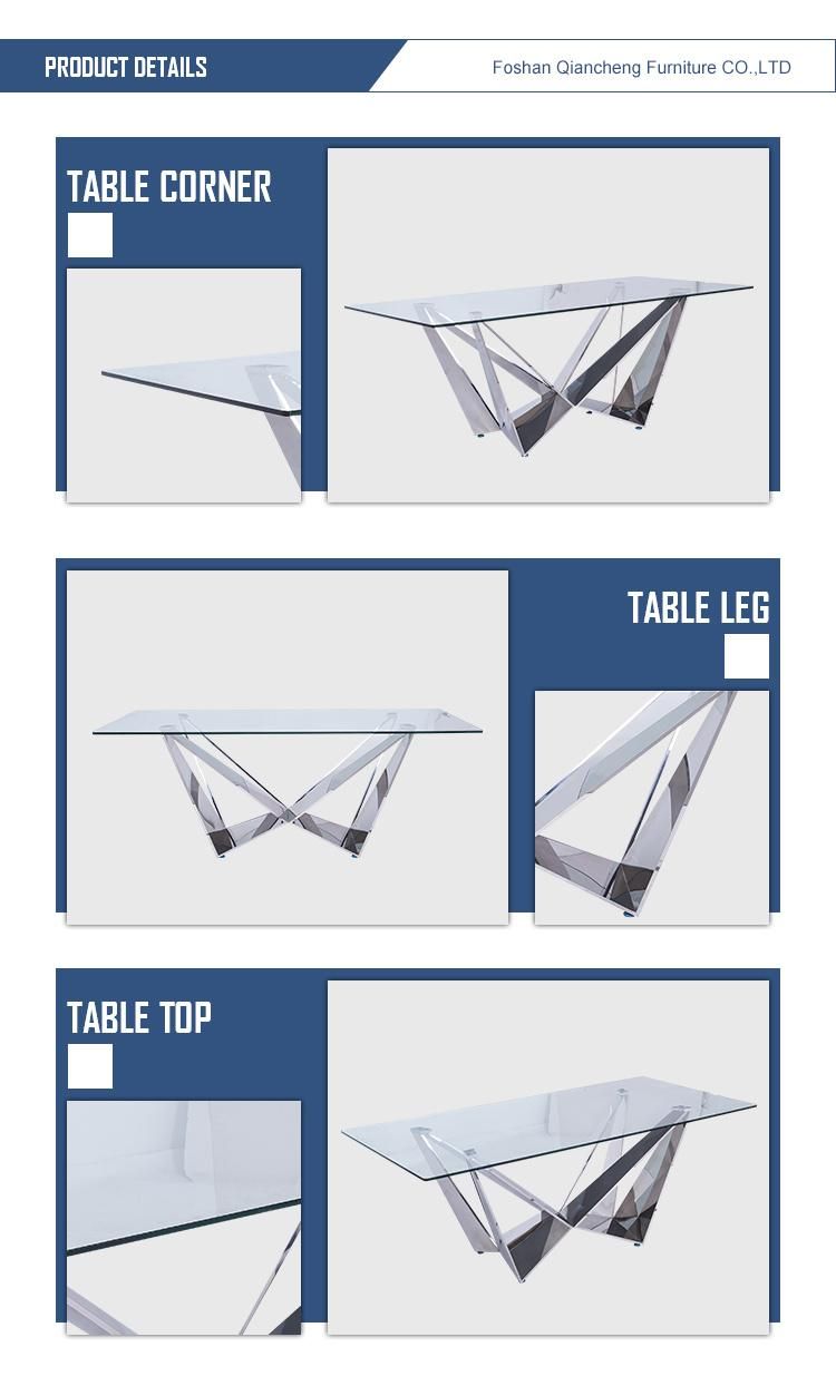 Modern Fashionable Clear Glass Rectangle Top Decoration Dining Table