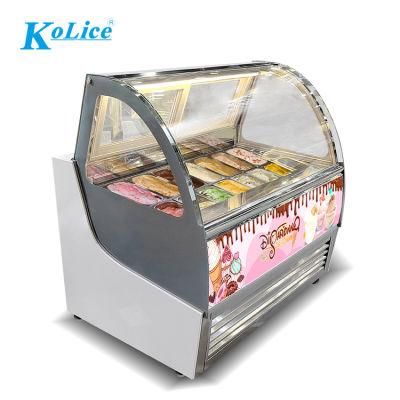 New Design 10 Trays Commercial Curved Glass Showcase Ice Cream Gelato Display Freezer Italy Hard Ice Cream Counter