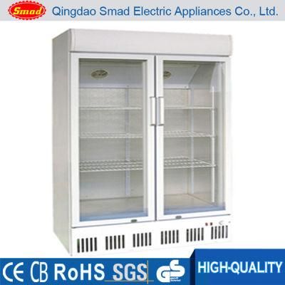 Smad Wholesales Price Big Capacity Double Glass Door Showcase