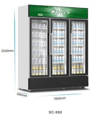 Wholesales Price Three Door Vertical Glass Door Cooler 990 Liter Upright Showcase