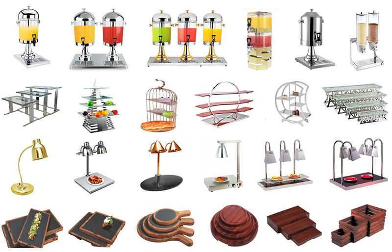 Banquet Party Decorative Fridge Combination Glass Plates Skyline Stainless Steel Buffet Set Stands and Risers Serving Candy Dessert Buffet Food Display Stand