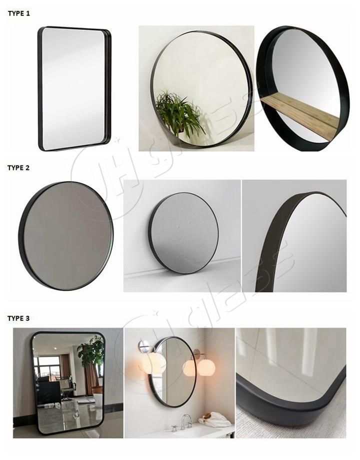 Jinghu China Factory Frame Frameless Home Decor Deep Black Bronze Metal Aluminum Alloy Framed Bathroom Mirror