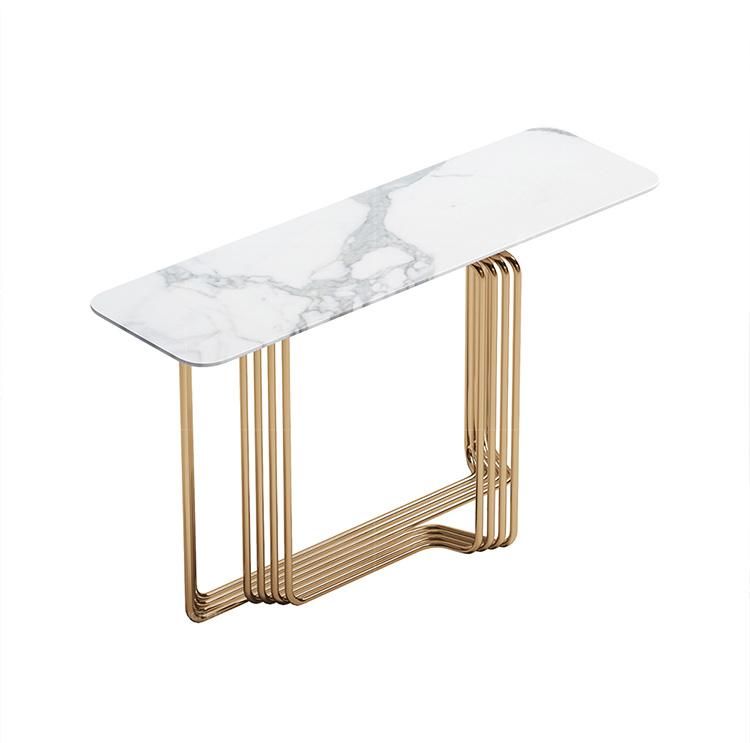 Luxury Living Room Furniture Seal Glaze Gold Steel Marble Hallway Console Table