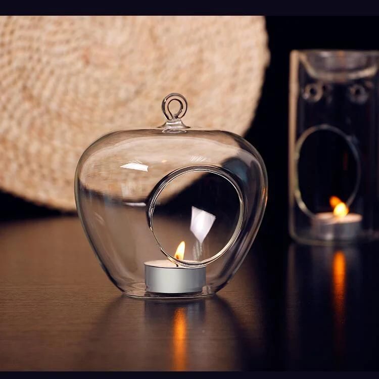 Wholesale Customized Clear Creative Romantic Decor Apple Shape Tea Light Hanging Candle Glass Holder