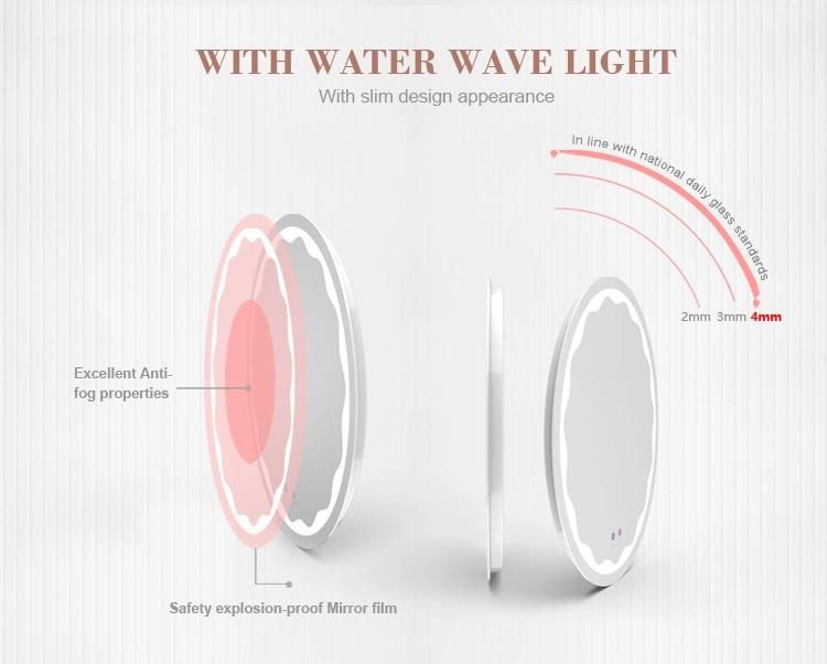 Round Illuminated LED Bathroom Beauty Wave Wall Mirrors Anti-Fog