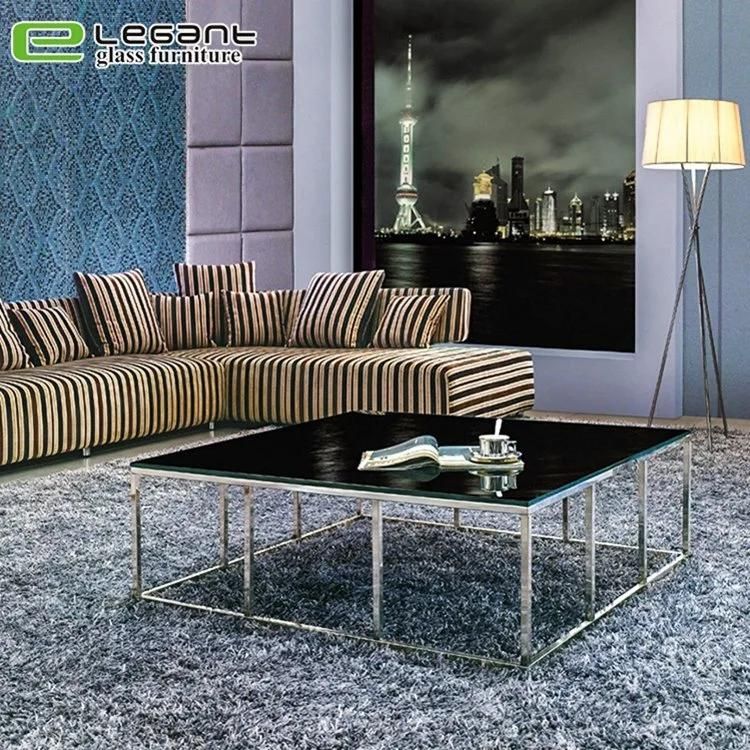 Square Black Painitng Tempered Glass Center Table on Stainless Steel