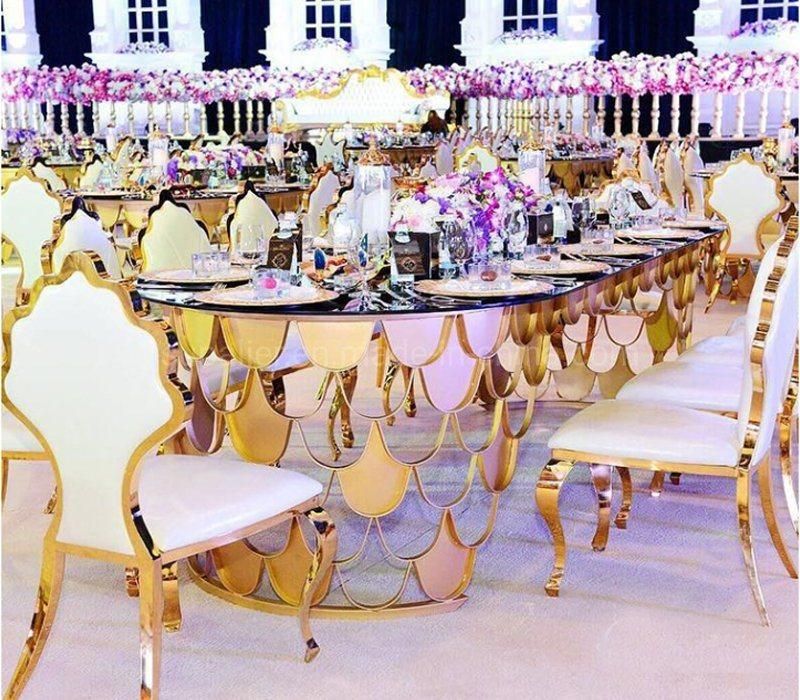 New Design Hotel Furniture Royal Gold Metal Stand Wedding Table