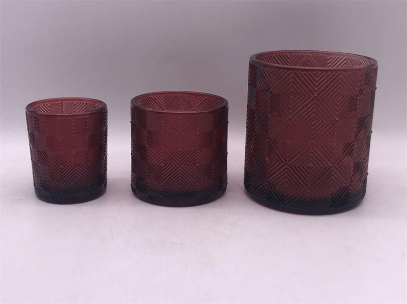 Red Transparent Glass Candle Holder with Variuos Pattern for Decoration