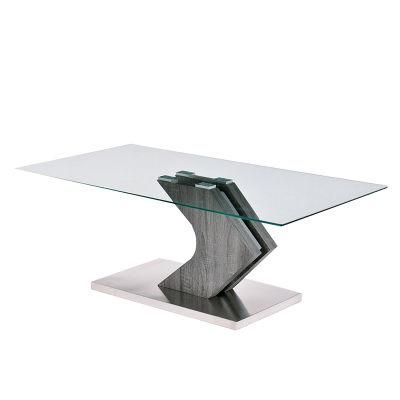 Modern Design Home Furniture Set Dining Table with MDF Grey High Glossy Painting Tempered Glass Top