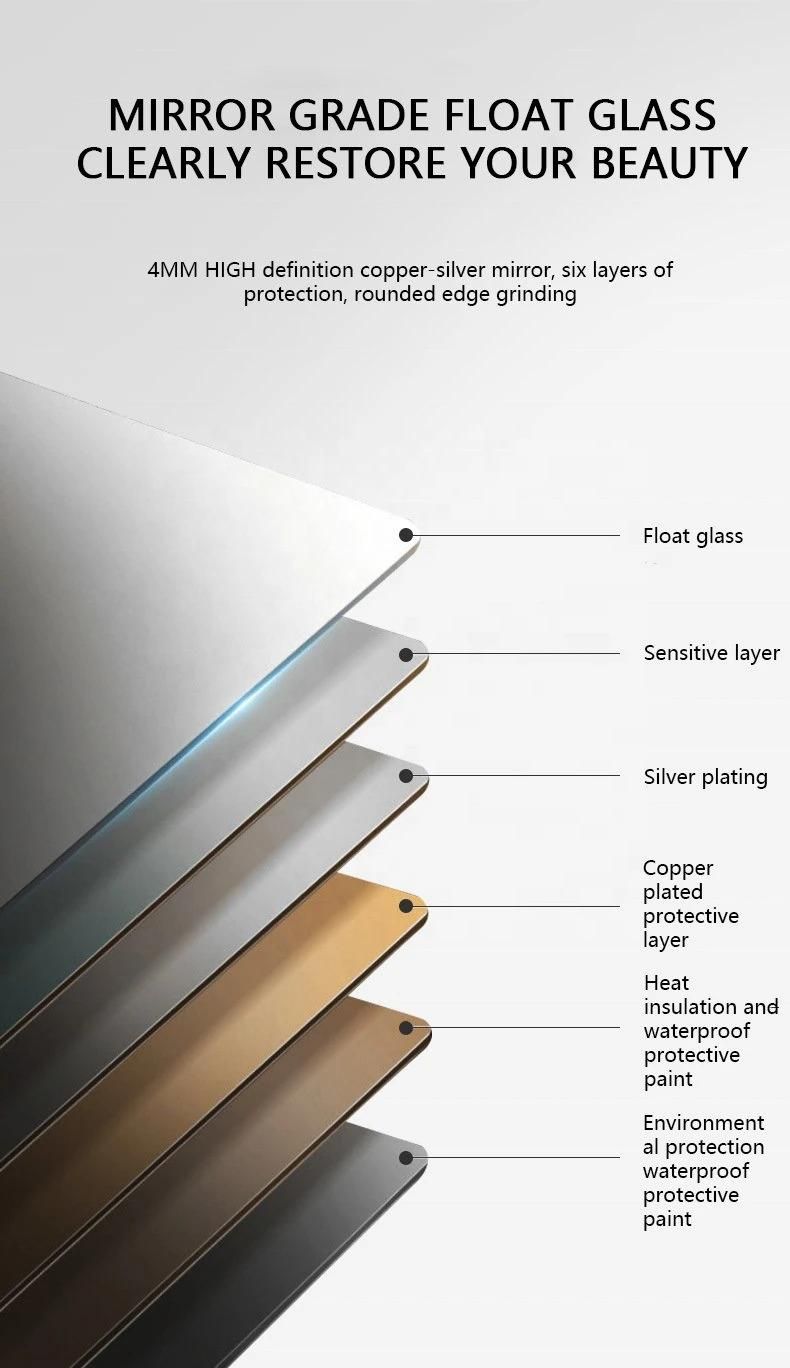 Low Price Metal Jh Glass China Make up LED Light Silver Mirror