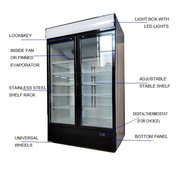 Commercial Glass Door Refrigerator Supermarket Meat Beverage Showcase