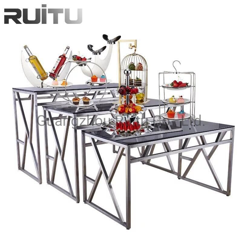 Buffet Tables Dining Furniture Decoration Tempered Glass Stainless Steel Hotel Restaurant Wedding Catering Buffet Table