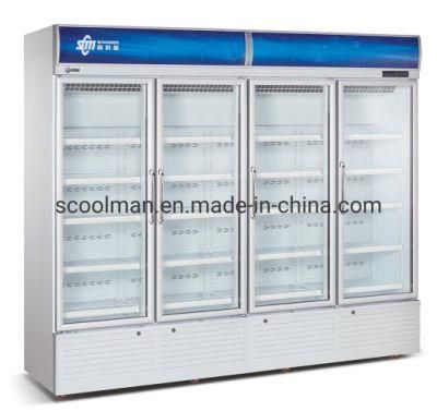 Supermarket Upright Single Glass Door Beverage Refrigerator Display Cabinet