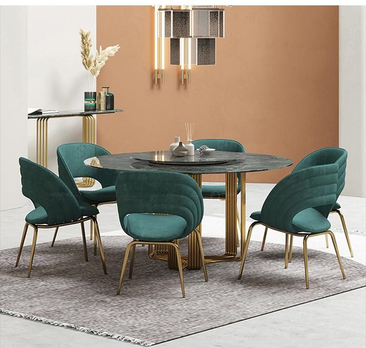 Nordic Dinner Room Luxury Light Green Velvet Fabric Dining Chair