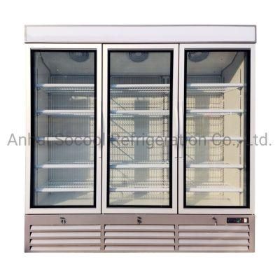 Supermarket Glass Door Display Showcase with Top Canopy with LED Light for Frozen Foods